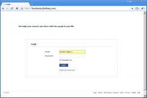 Phishing site login screen